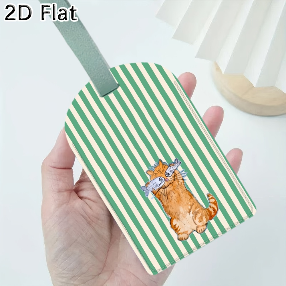 Cute Cat and Green Stripes Lug - Luggage Tag Leather ulasan dan harga