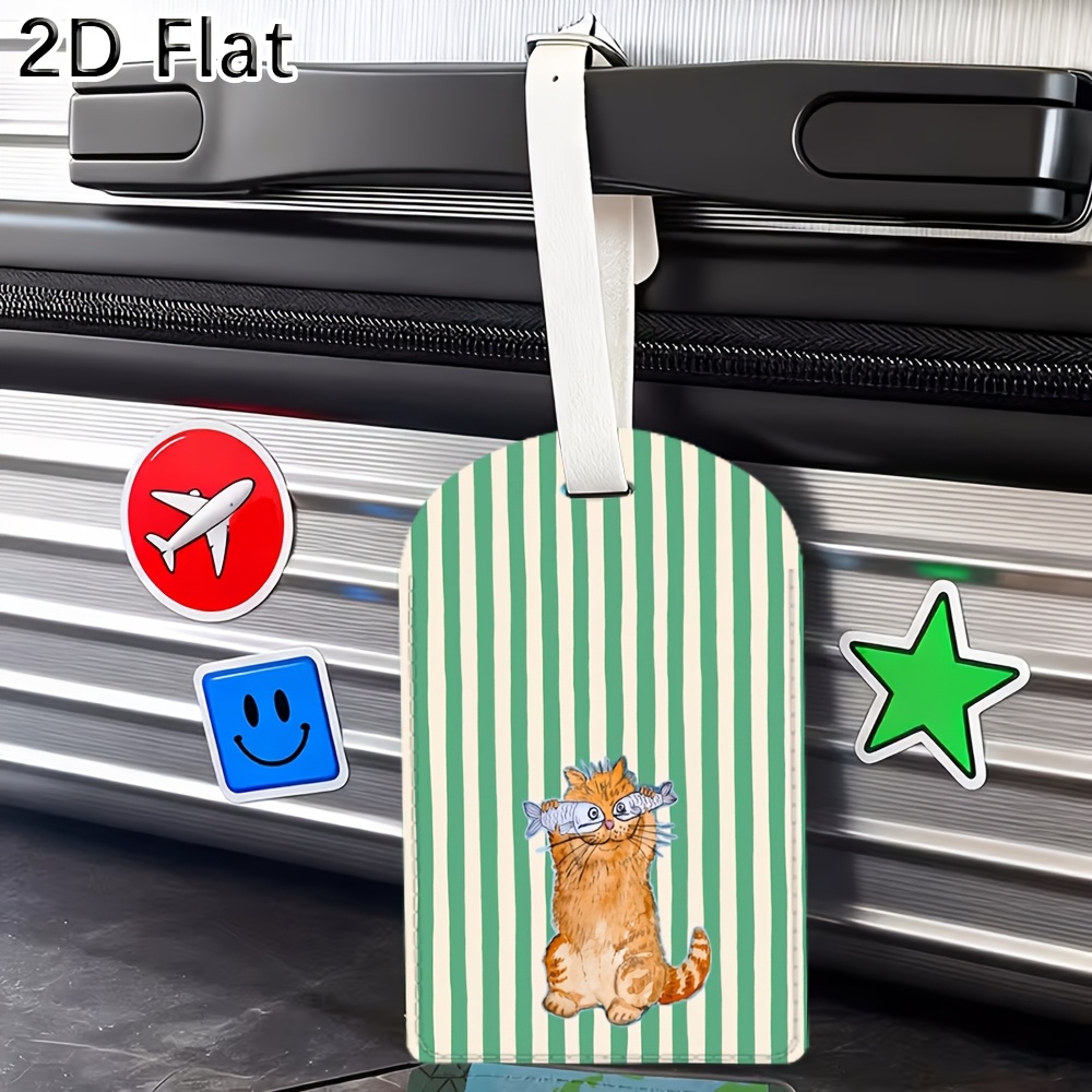Cute Cat and Green Stripes Lug - Luggage Tag Leather ulasan dan harga