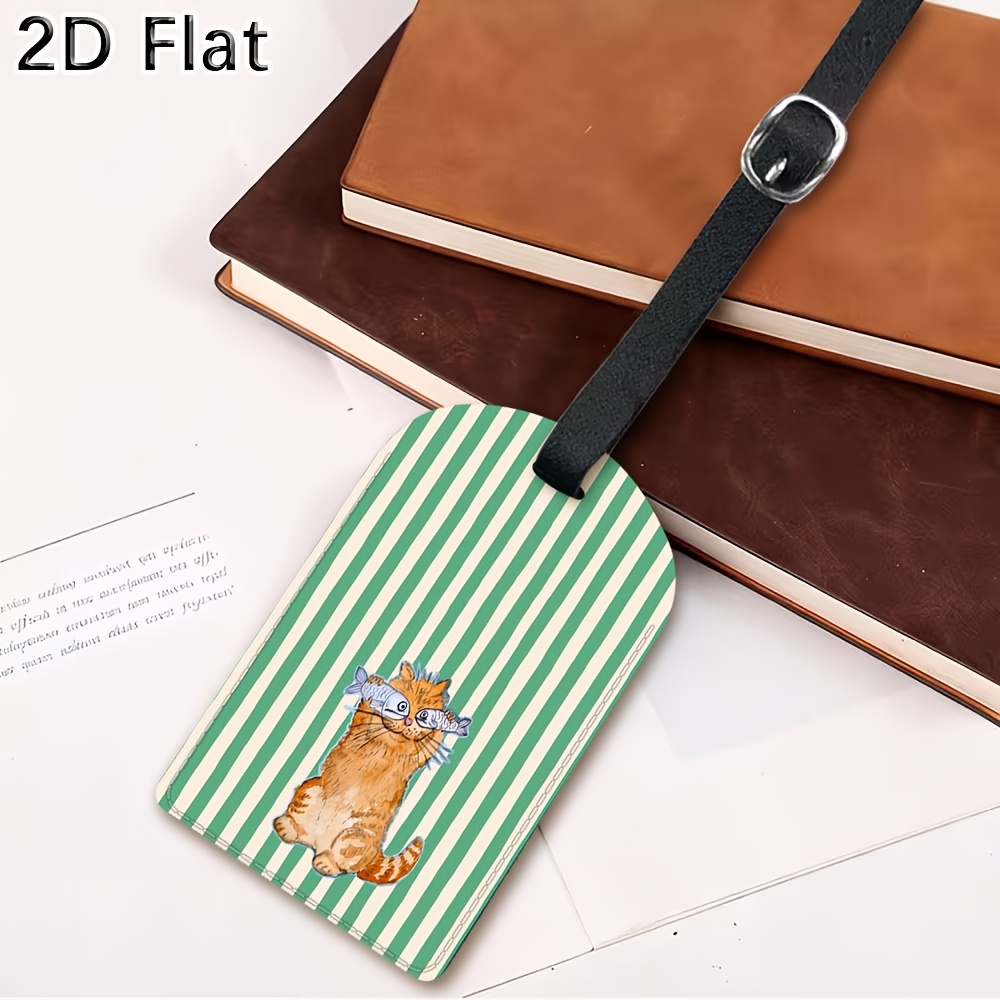 Cute Cat and Green Stripes Lug - Luggage Tag Leather ulasan dan harga