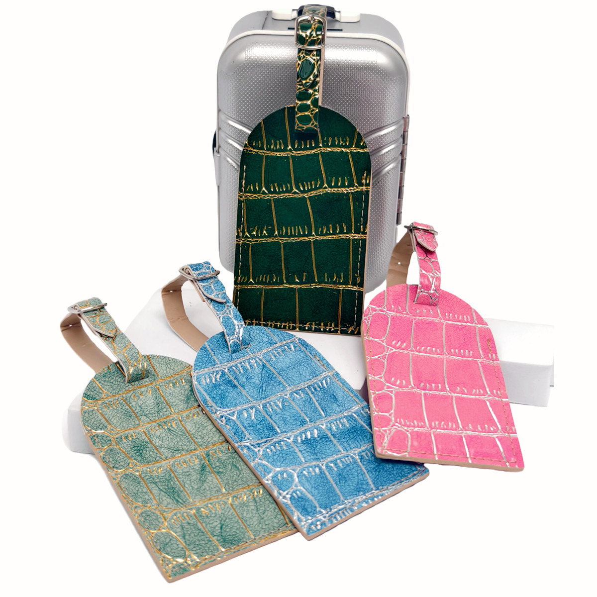 Crocodile Embossed Gold/Silver - Luggage Tag Leather ulasan dan harga