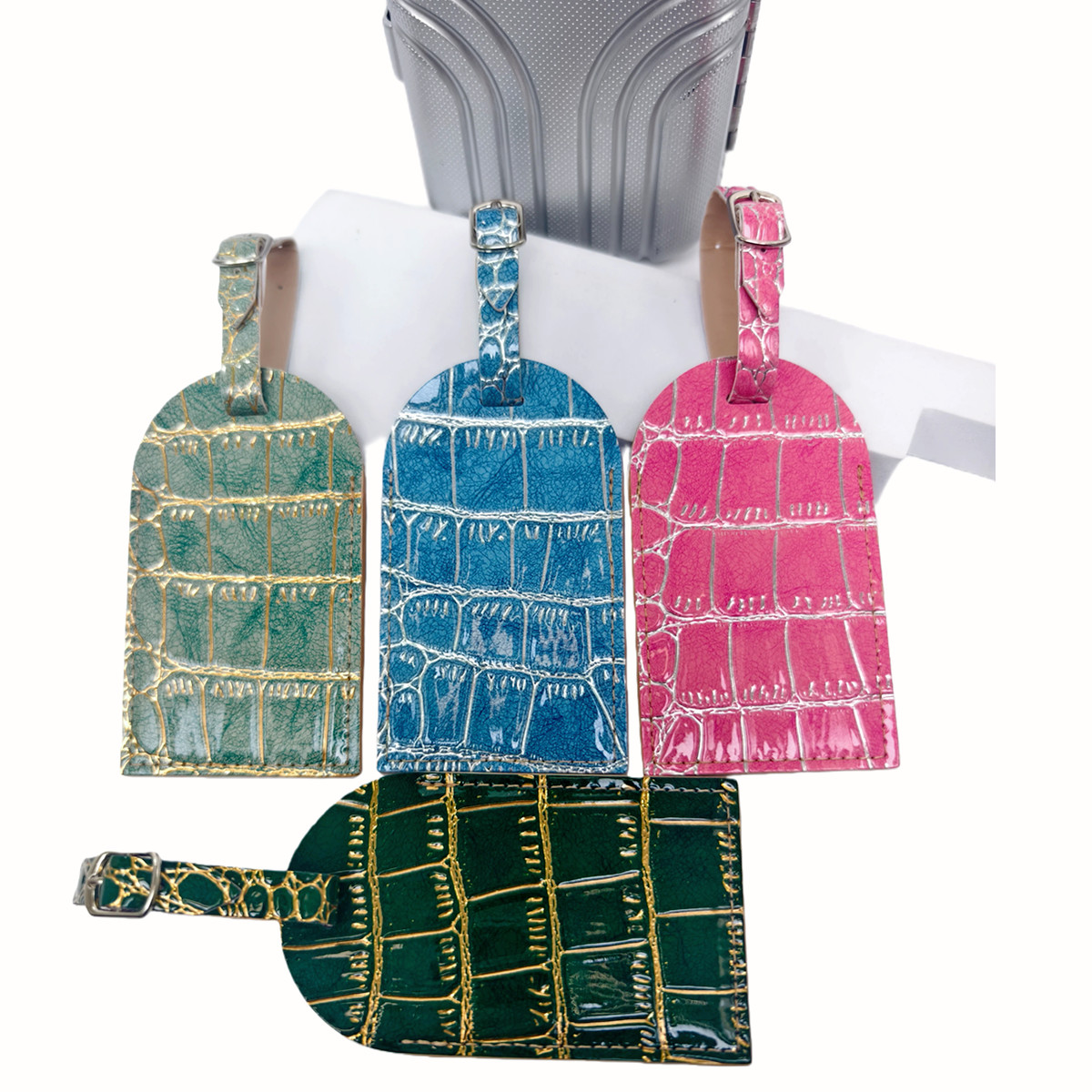 Crocodile Embossed Gold/Silver - Luggage Tag Leather ulasan dan harga