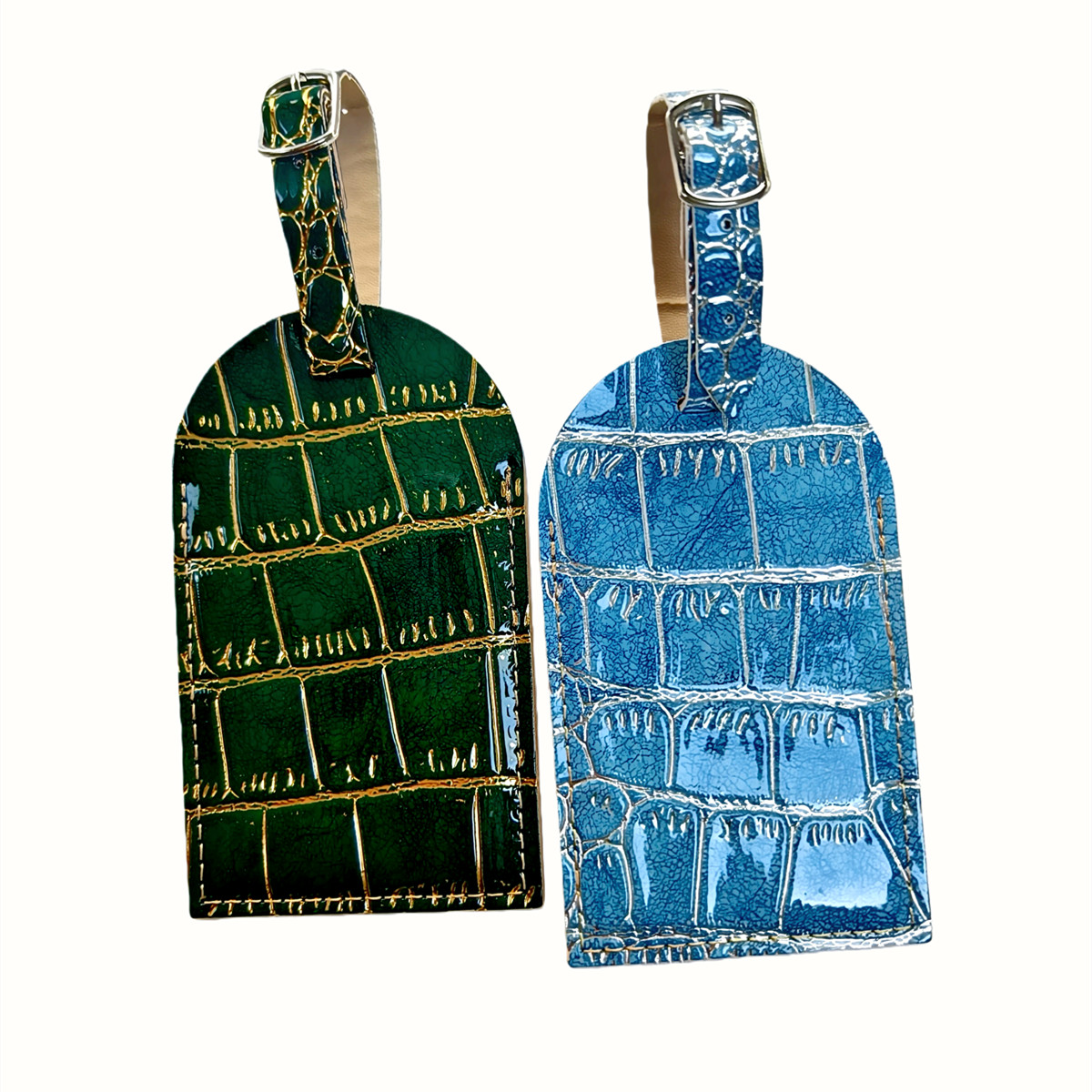 Crocodile Embossed Gold/Silver - Luggage Tag Leather ulasan dan harga